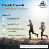 Etiqueta detalle de Pinnacle Research Magnesio glicinato, pureza y calidad destacadas.