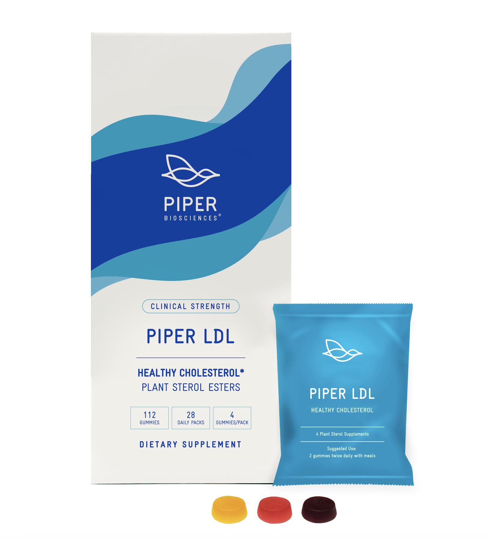 Gomitas Piper Biosciences con esteroles vegetales para colesterol equilibrado, sabor agradable.