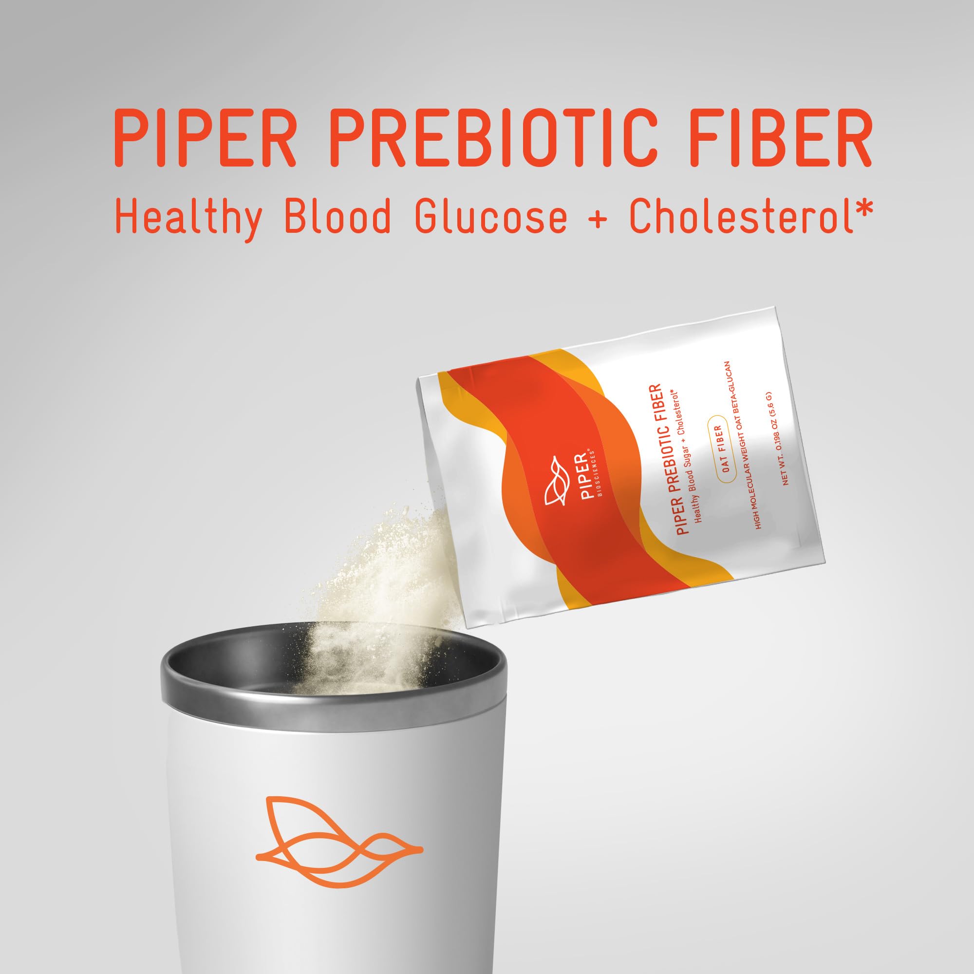 Piper Biosciences Prebiotic Fiber: disolución en vaso de agua para una bebida suave
