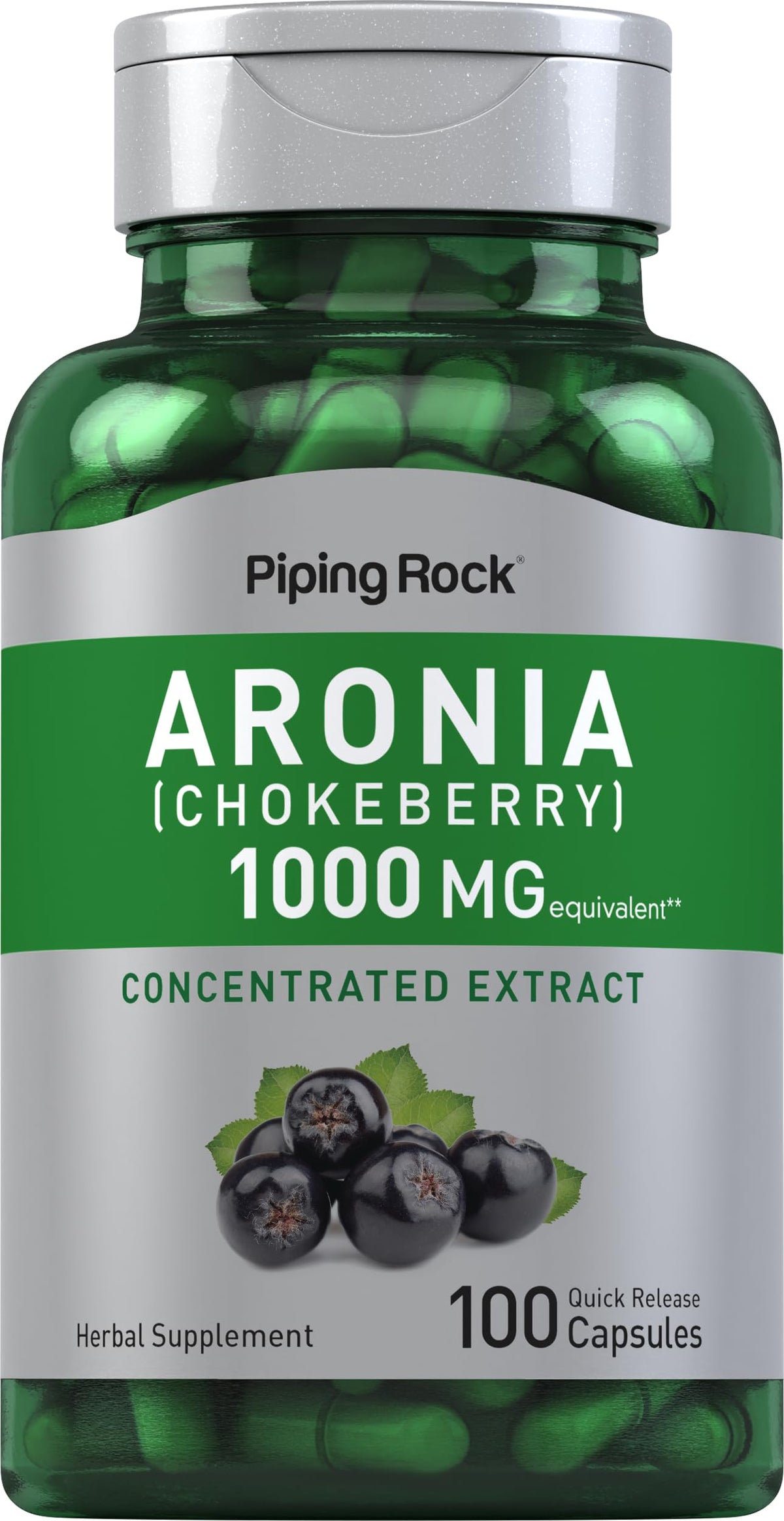 Piping Rock Aronia Cápsulas, frasco frontal, apoyo a un estilo de vida saludable