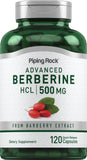 Piping Rock Berberina HCL cápsulas 500 mg en bote, apoyo práctico para la rutina diaria.