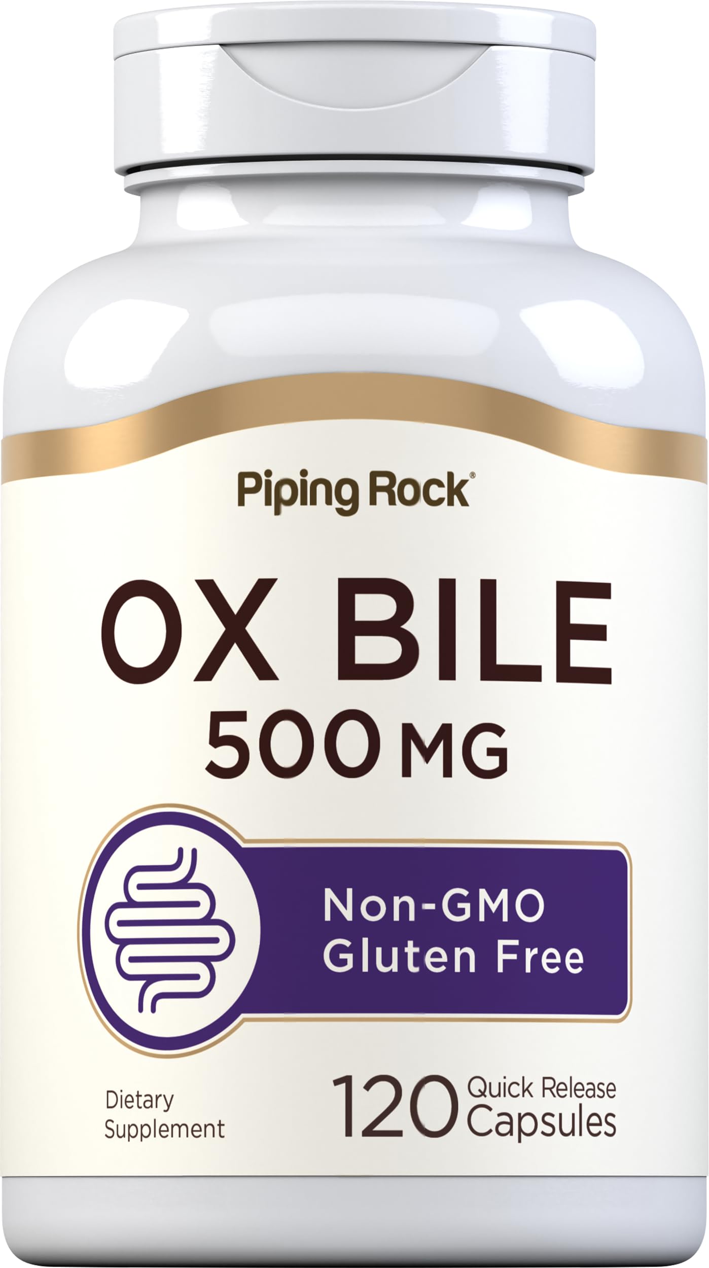 Piping Rock bilis de buey 500 mg en bote, apoyo digestivo diario.
