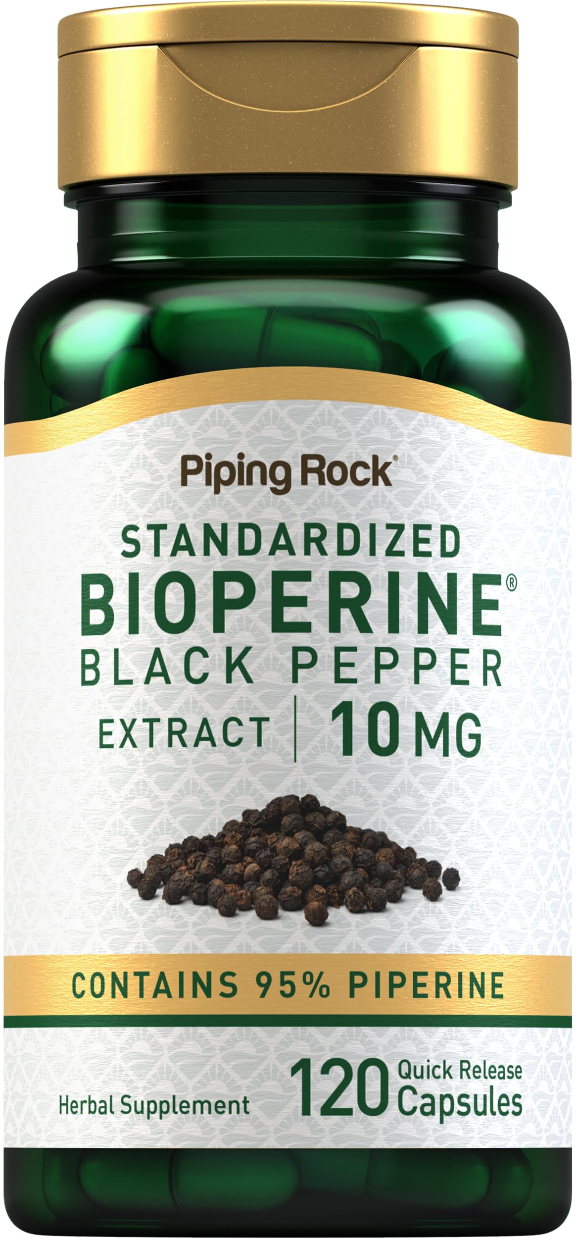 Piping Rock Bioperine, cápsulas frente al bote, uso diario recomendado para bienestar.
