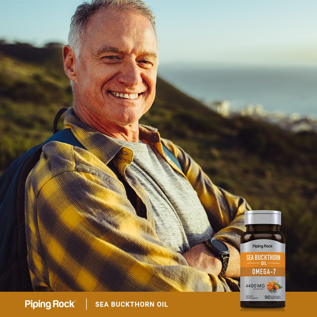 Piping Rock Sea Buckthorn botella en estante, empaque claro