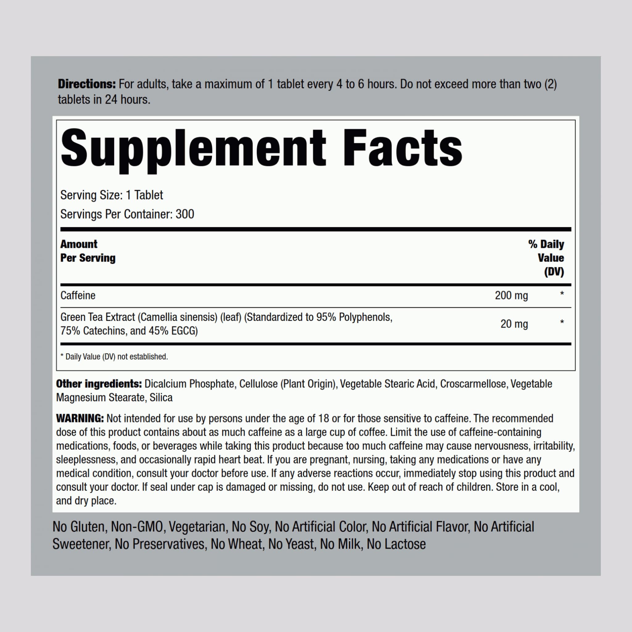 Piping Rock cafeína 220 mg, botella visible para dosis rápidas durante el día.