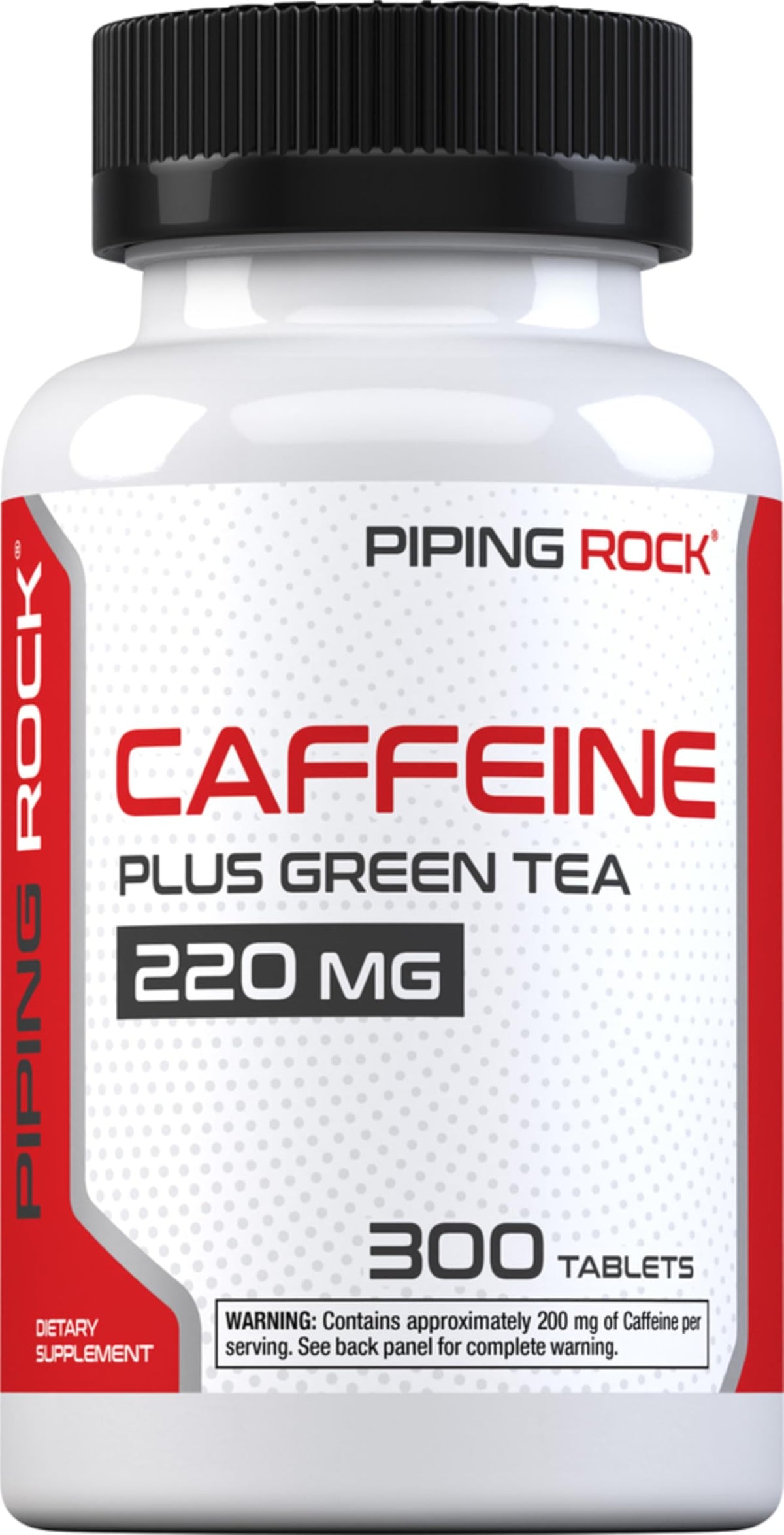 Piping Rock cafeína 220 mg, empaque compacto para uso diario.