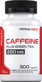 Piping Rock cafeína 220 mg, empaque compacto para uso diario.