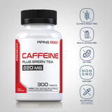 Etiqueta de cafeína Piping Rock con extracto de te verde, apoyo a la energia sostenida.