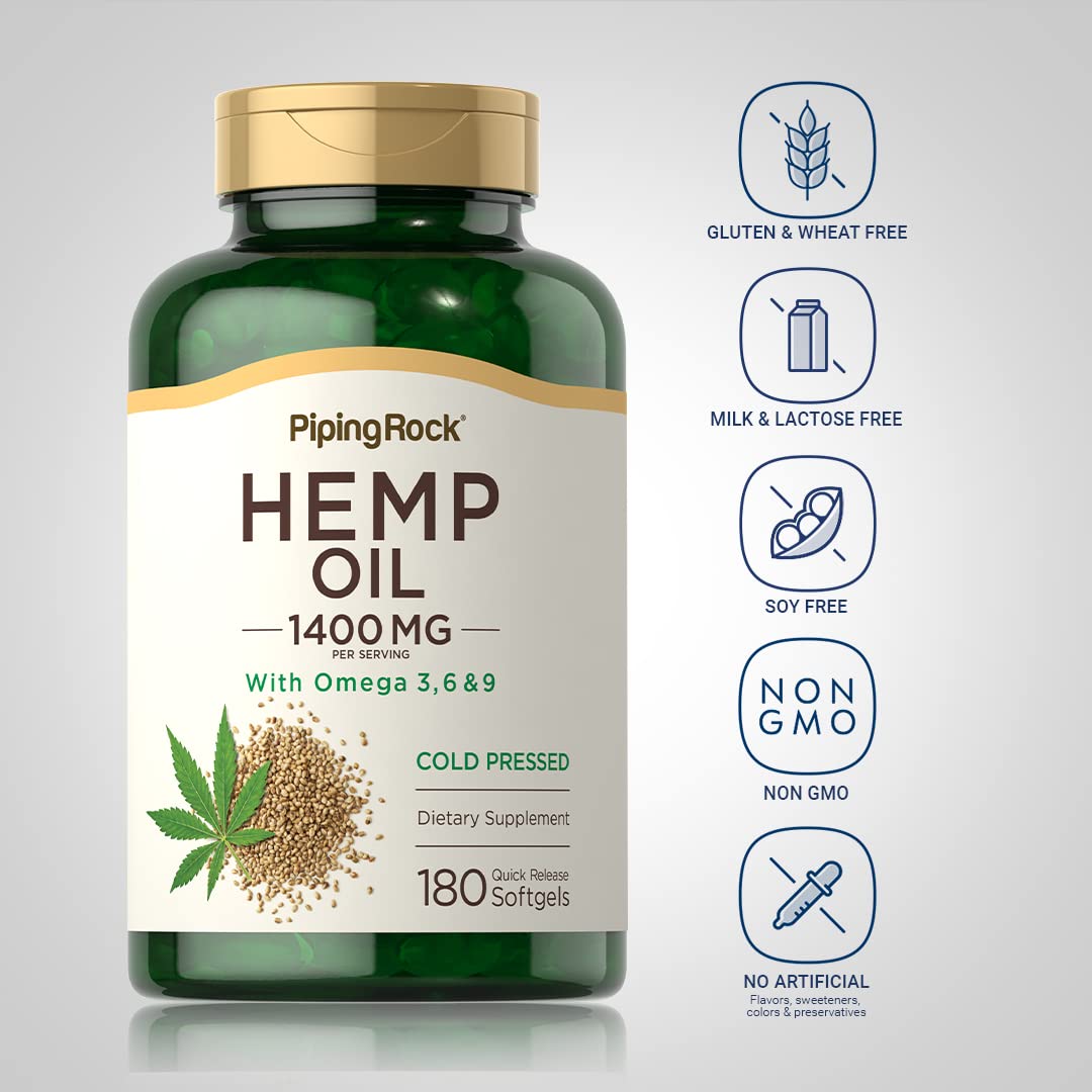 Piping Rock canamo cápsulas 1400mg, cápsulas gel suaves, fácil de tragar.