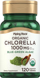 Piping Rock Chlorella: frasco frontal con 120 tabletas de 1000 mg, uso diario