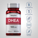 Piping Rock DHEA: etiqueta clara para identificar la dosis.