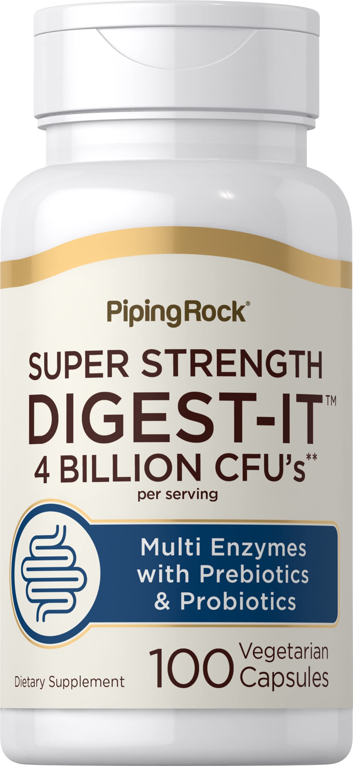 Piping Rock Digestive Enzymes en botella, ideal para tomar con las comidas.