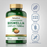 Etiqueta de Piping Rock Boswellia: contenido estandarizado y opciones sin gluten.