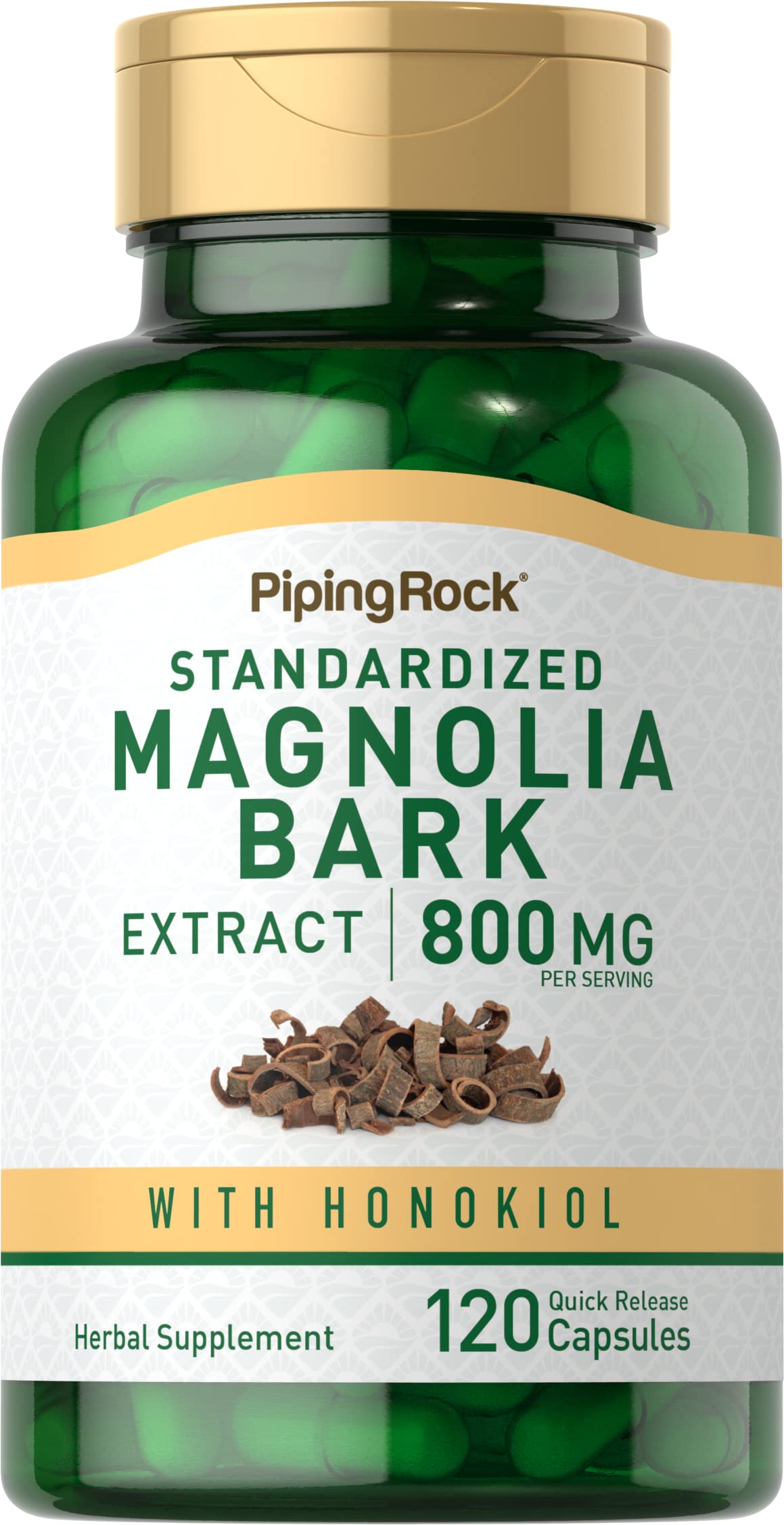 Piping Rock extracto de corteza de magnolia en botella facilita el consumo diario.