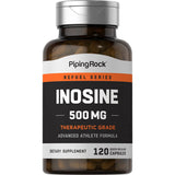 Piping Rock Inosina 500 mg, botella visible para uso diario activo.