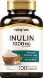 Piping Rock Inulin Cápsulas: botella para uso diario y fibra soluble.