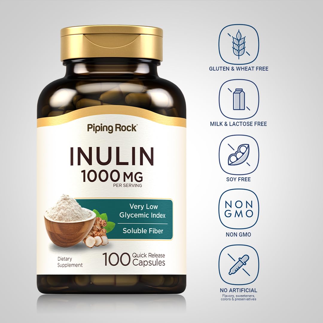 Piping Rock Inulin Cápsulas: cápsulas fáciles de tragar para consumo diario.