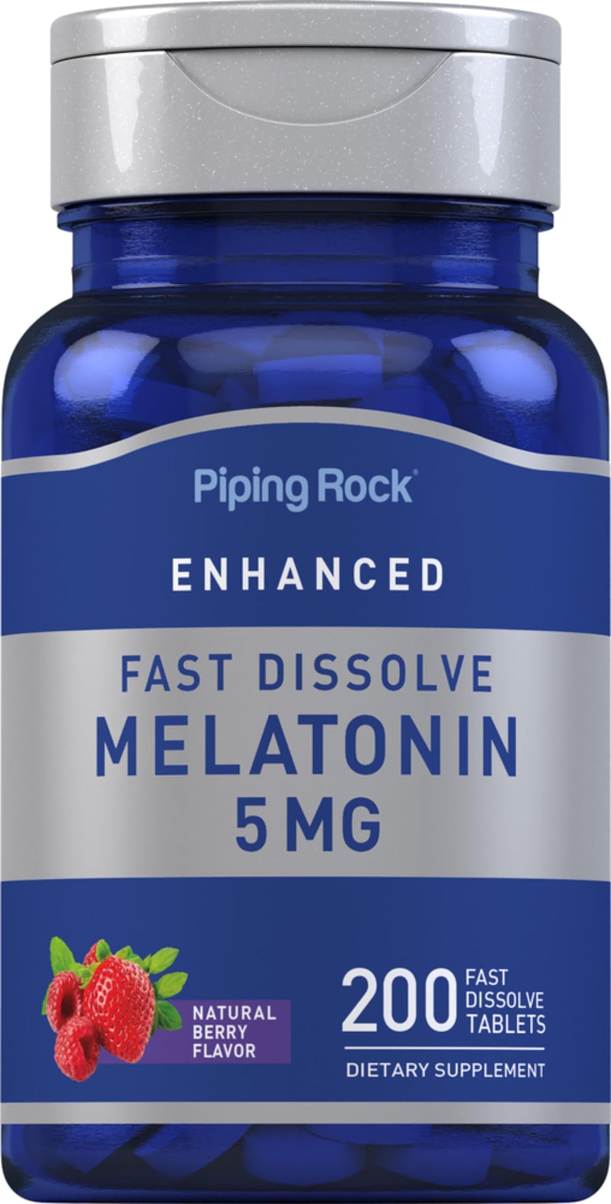 Piping Rock Melatonina 5 mg, tabletas disolución rápida, para un descanso más suave.