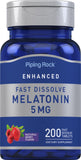 Piping Rock Melatonina 5 mg, tabletas disolución rápida, para un descanso más suave.