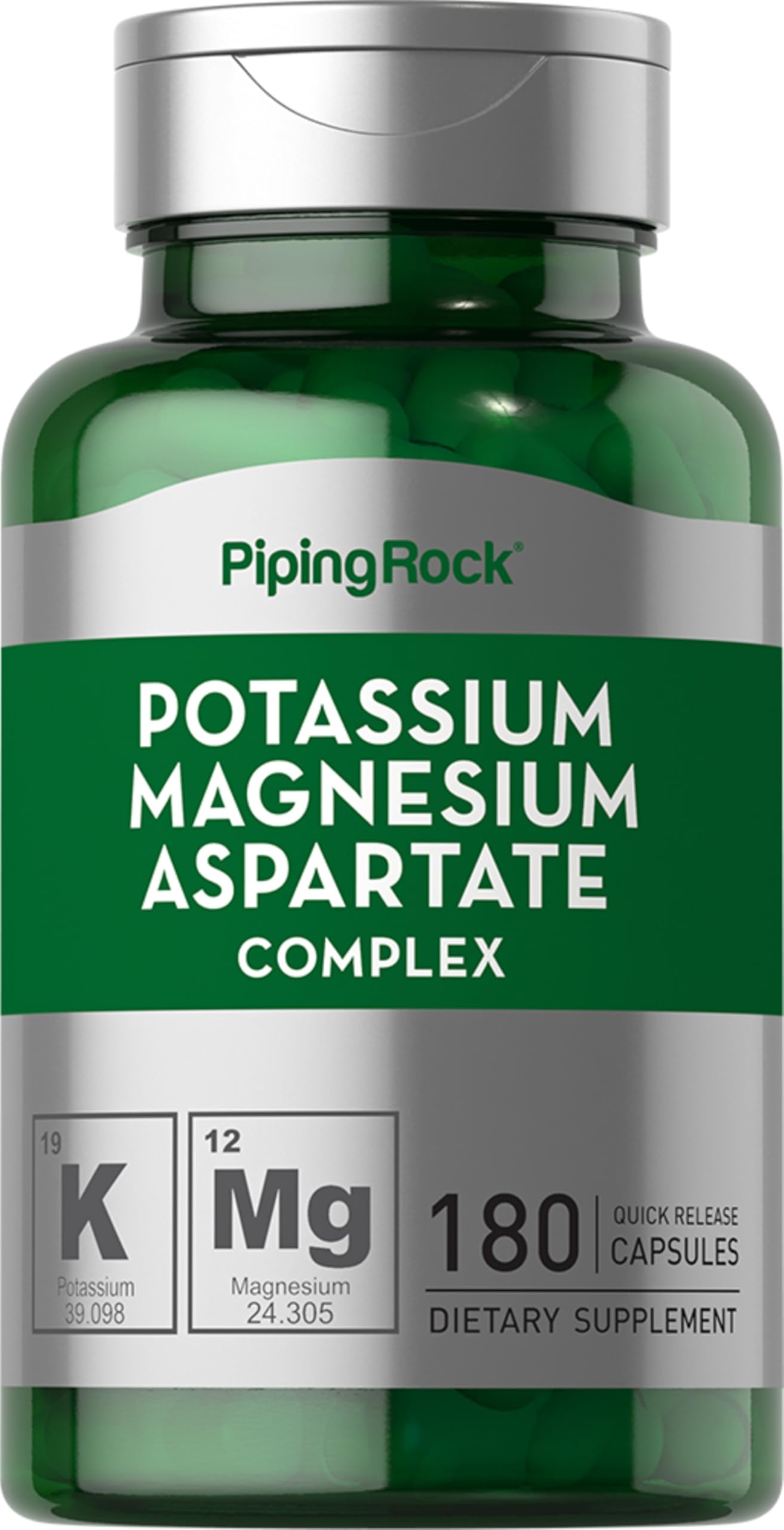 Piping Rock Potasio Magnesio Aspartato, botella para uso diario de músculos y nervios
