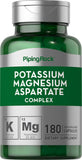 Piping Rock Potasio Magnesio Aspartato, botella para uso diario de músculos y nervios