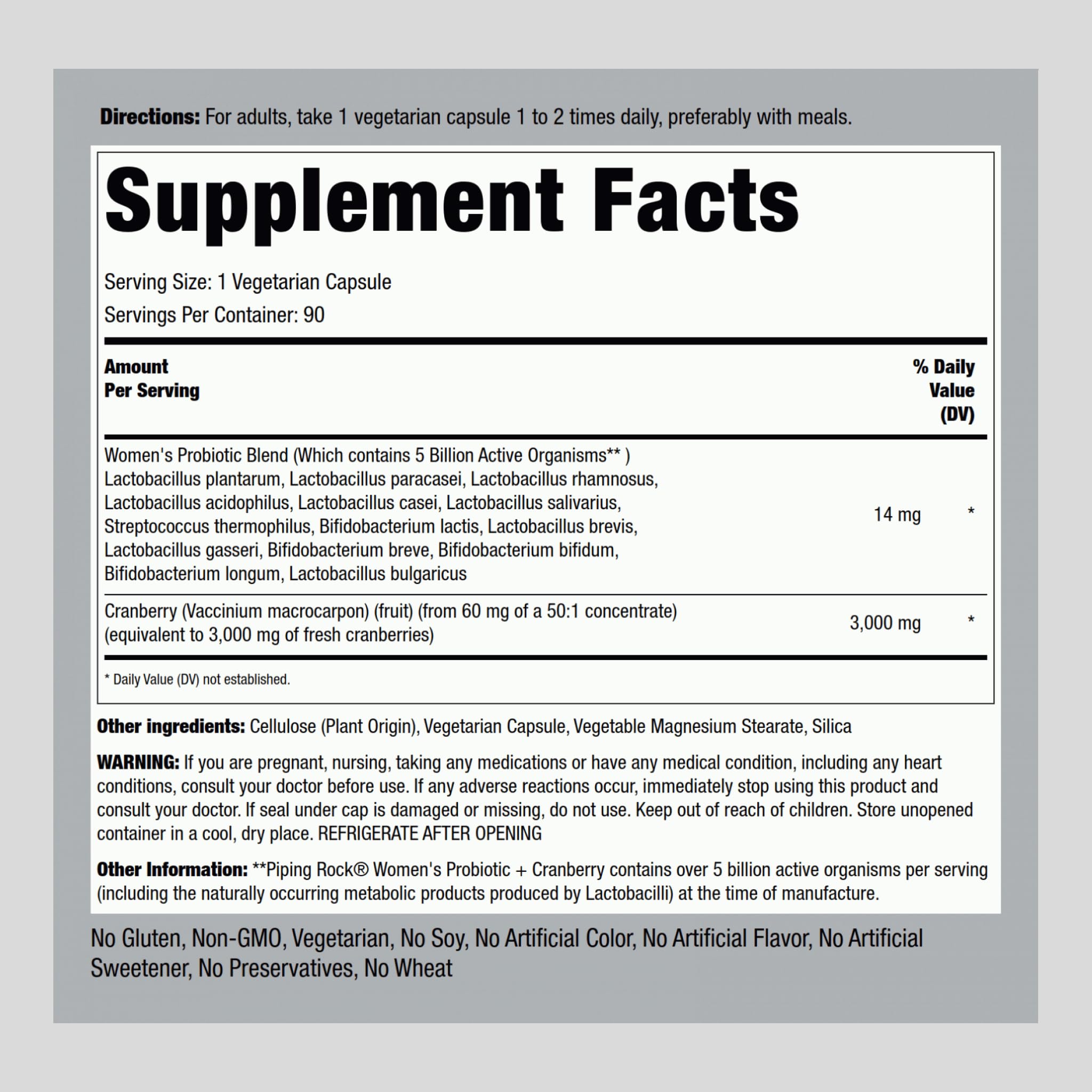 Piping Rock Probiotic: 14 cepas para mujeres, soporte digestivo diario.