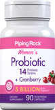 Piping Rock Probiotic con arándano para mujeres, cápsulas, apoyo digestivo suave.