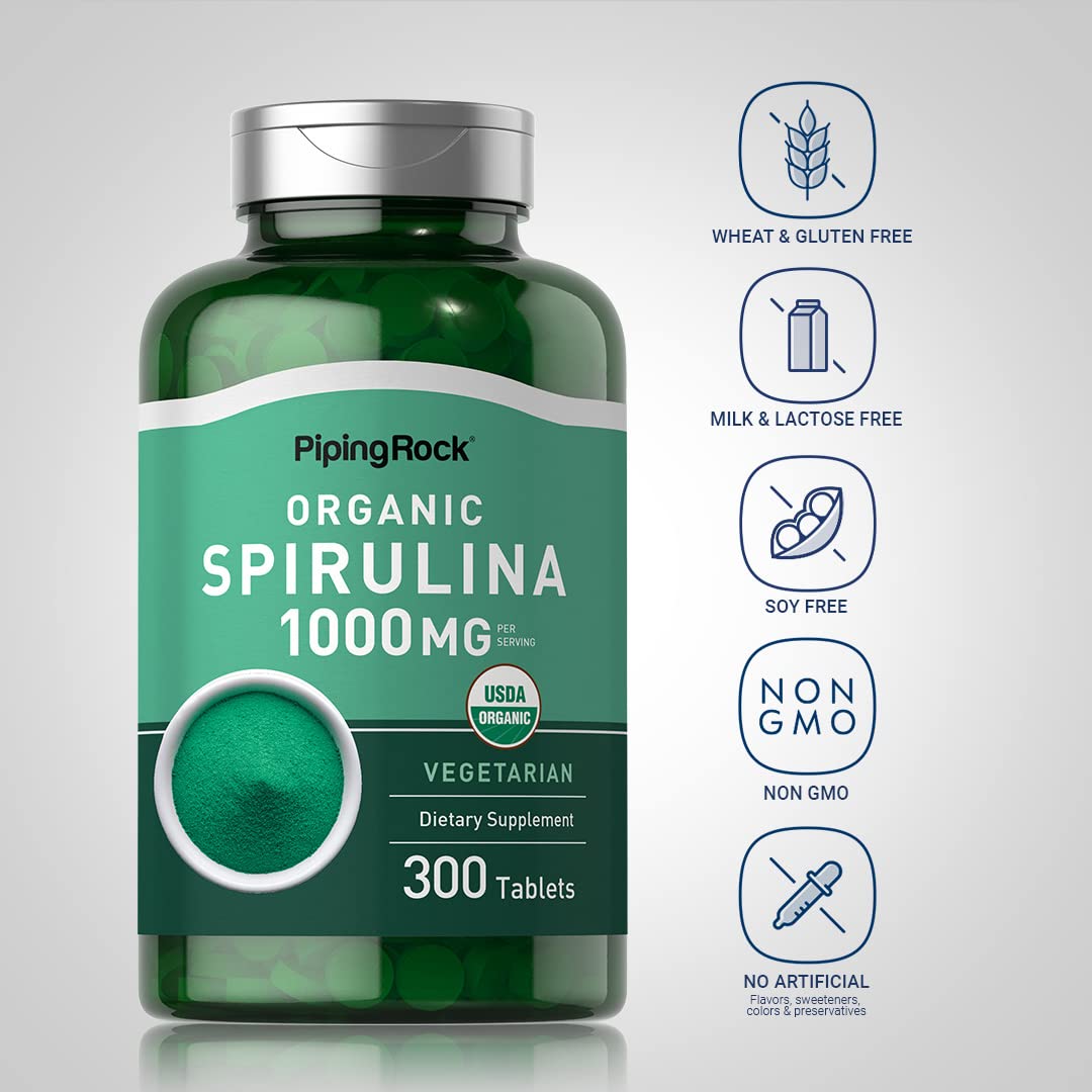 Etiqueta de grado terapéutico de Spirulina Orgánica de Piping Rock.
