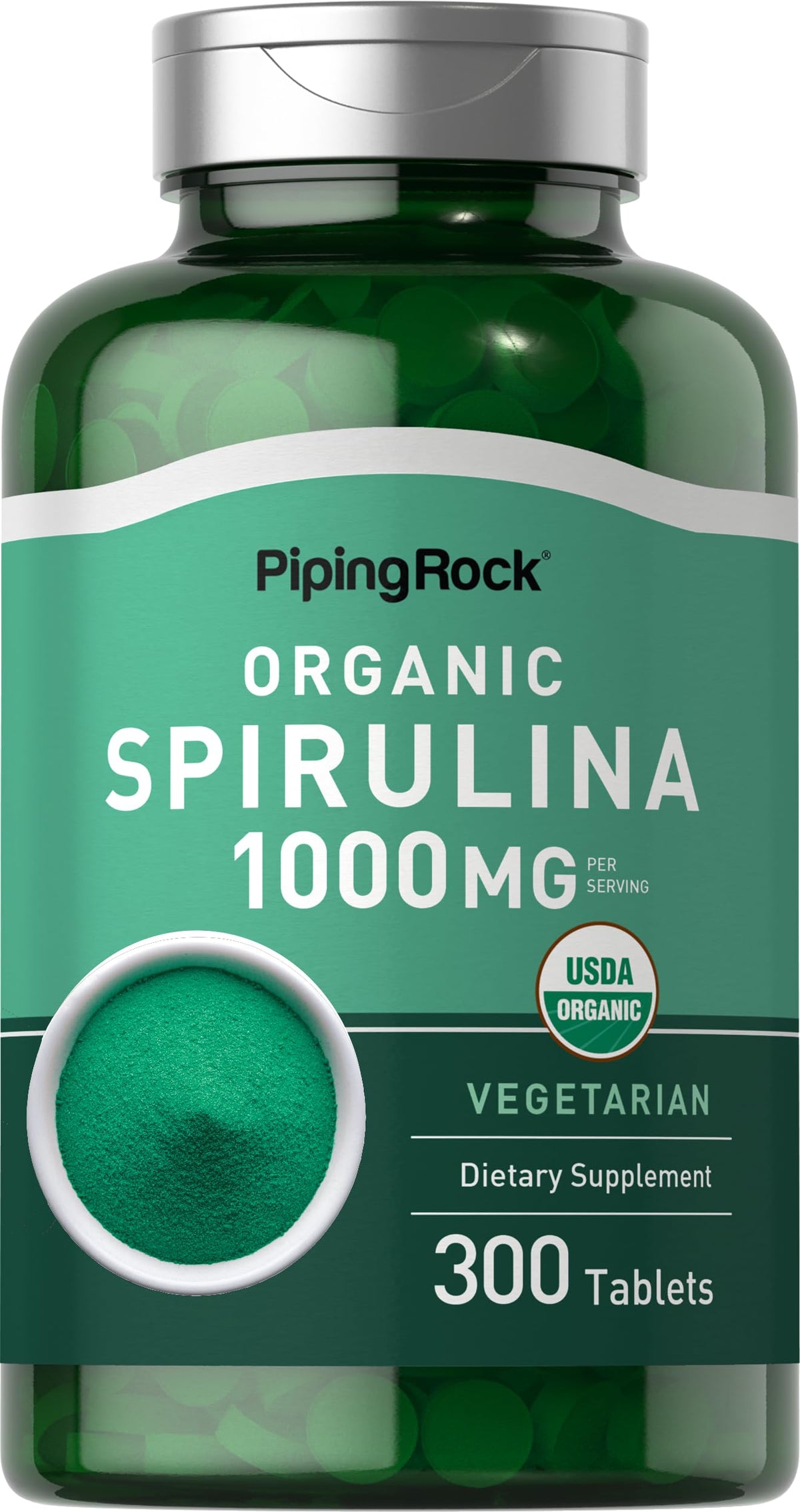 Piping Rock Spirulina Orgánica tabletas en frasco, proteína vegetal.