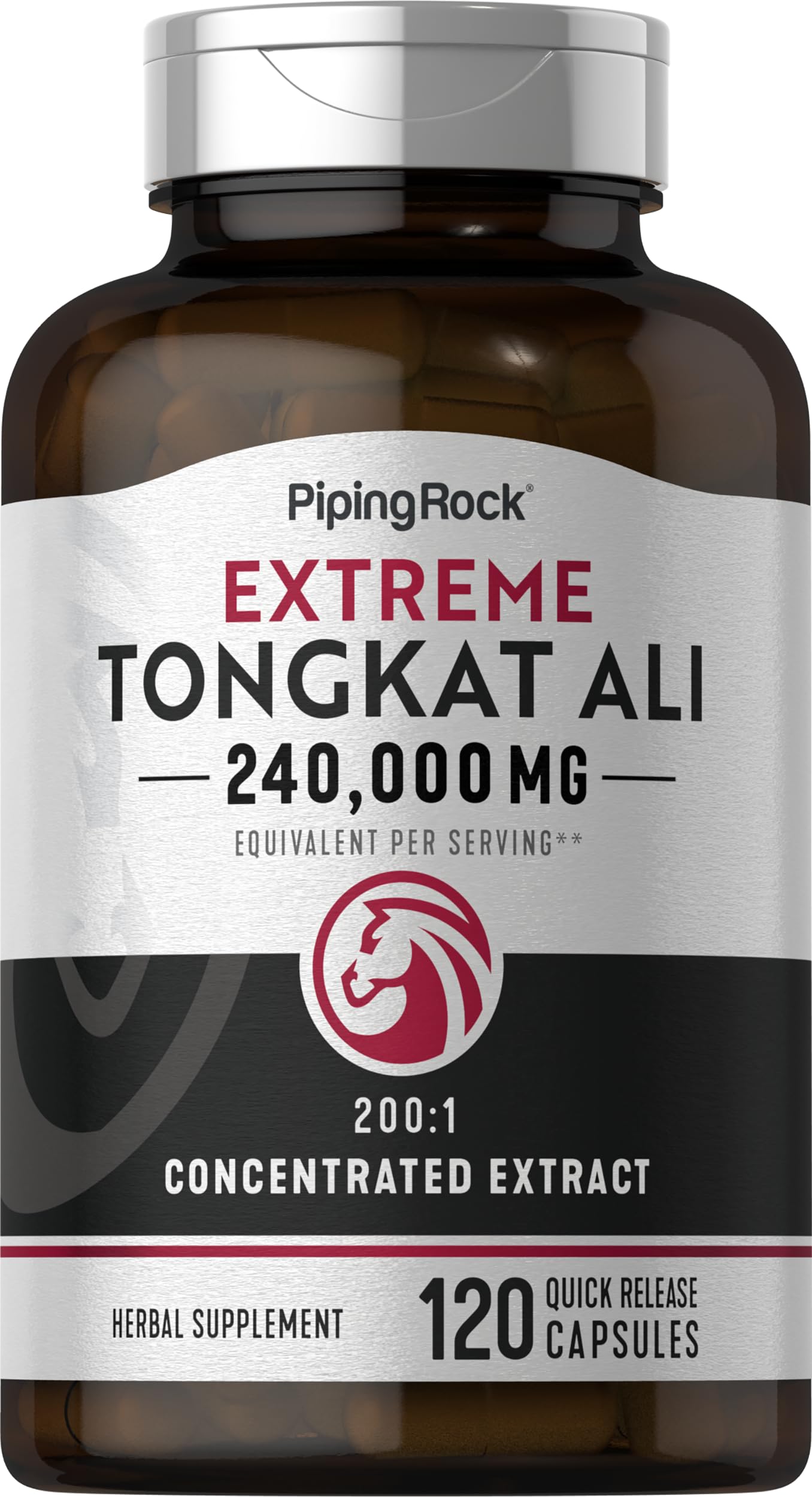 Piping Rock Tongkat Ali cápsulas envase para rutina diaria