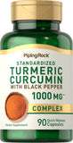 Piping Rock Turmeric Curcumin, botella visible, uso diario práctico y conveniente.