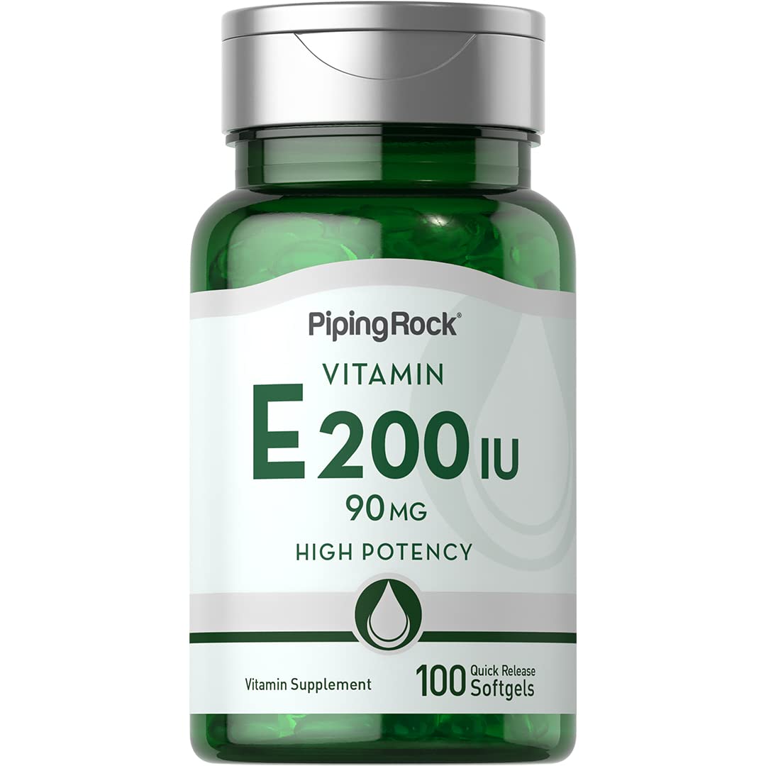 Piping Rock Vitamina E cápsulas blandas fáciles de tragar para la rutina diaria.