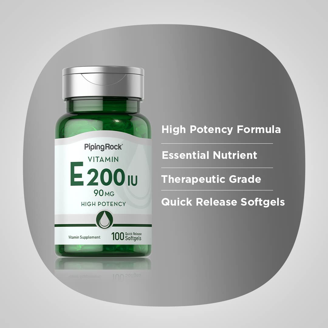 Piping Rock Vitamina E, ingredientes clave para nutrición esencial.