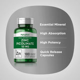 Frasco de Zinc Picolinato Piping Rock 50 mg con liberación rápida.