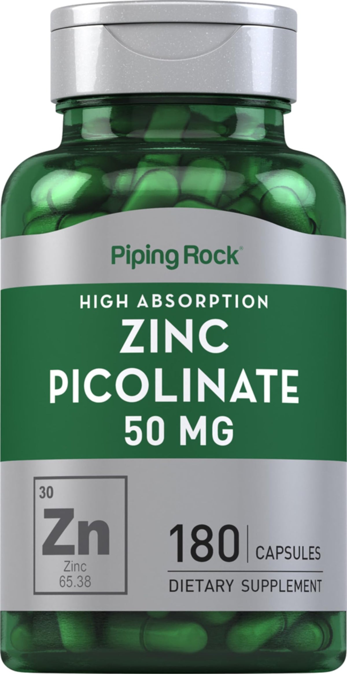Zinc Picolinato de Piping Rock 50 mg en cápsulas para uso diario.