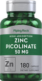 Zinc Picolinato de Piping Rock 50 mg en cápsulas para uso diario.