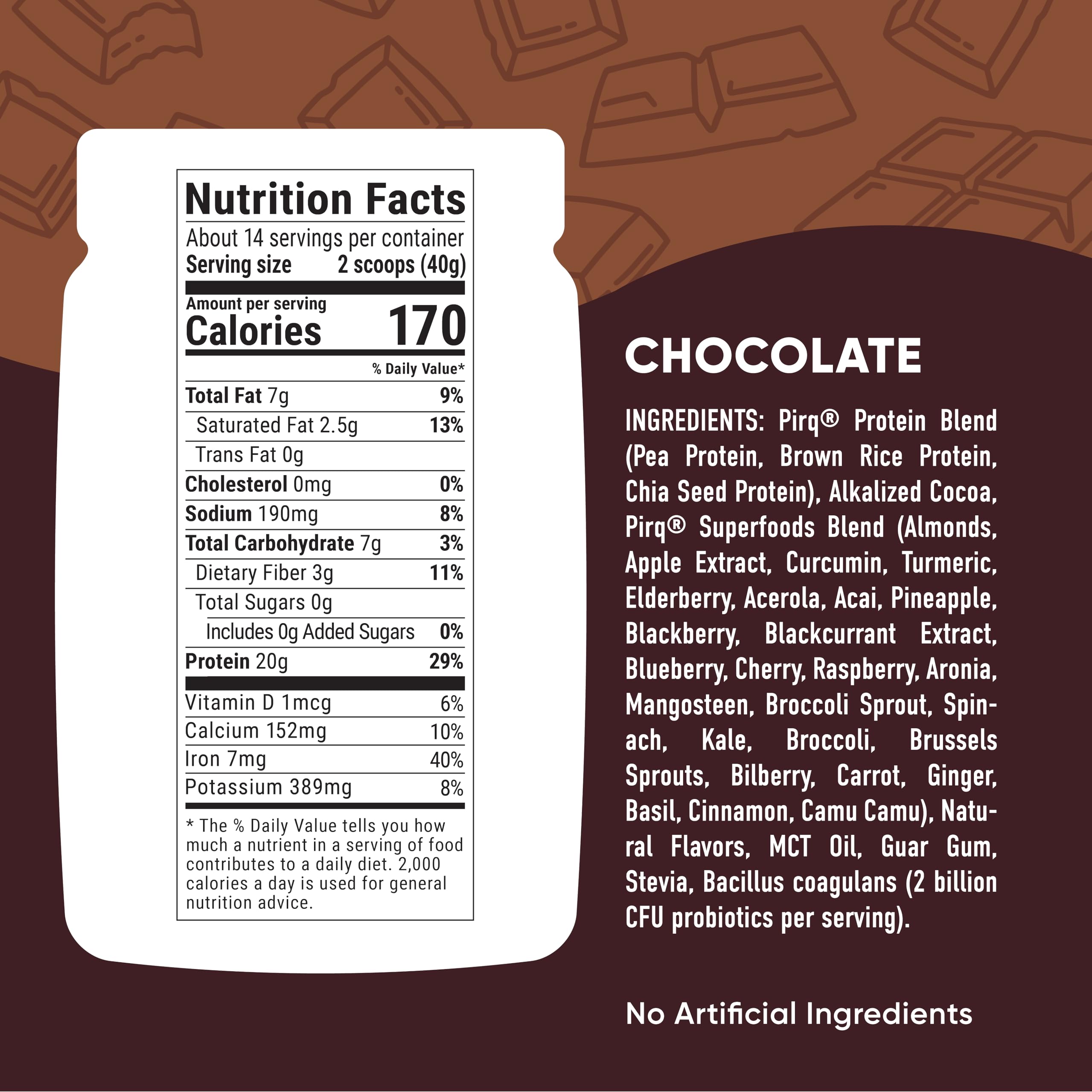 Pirq proteina vegetal chocolate, batido rápido para llevar
