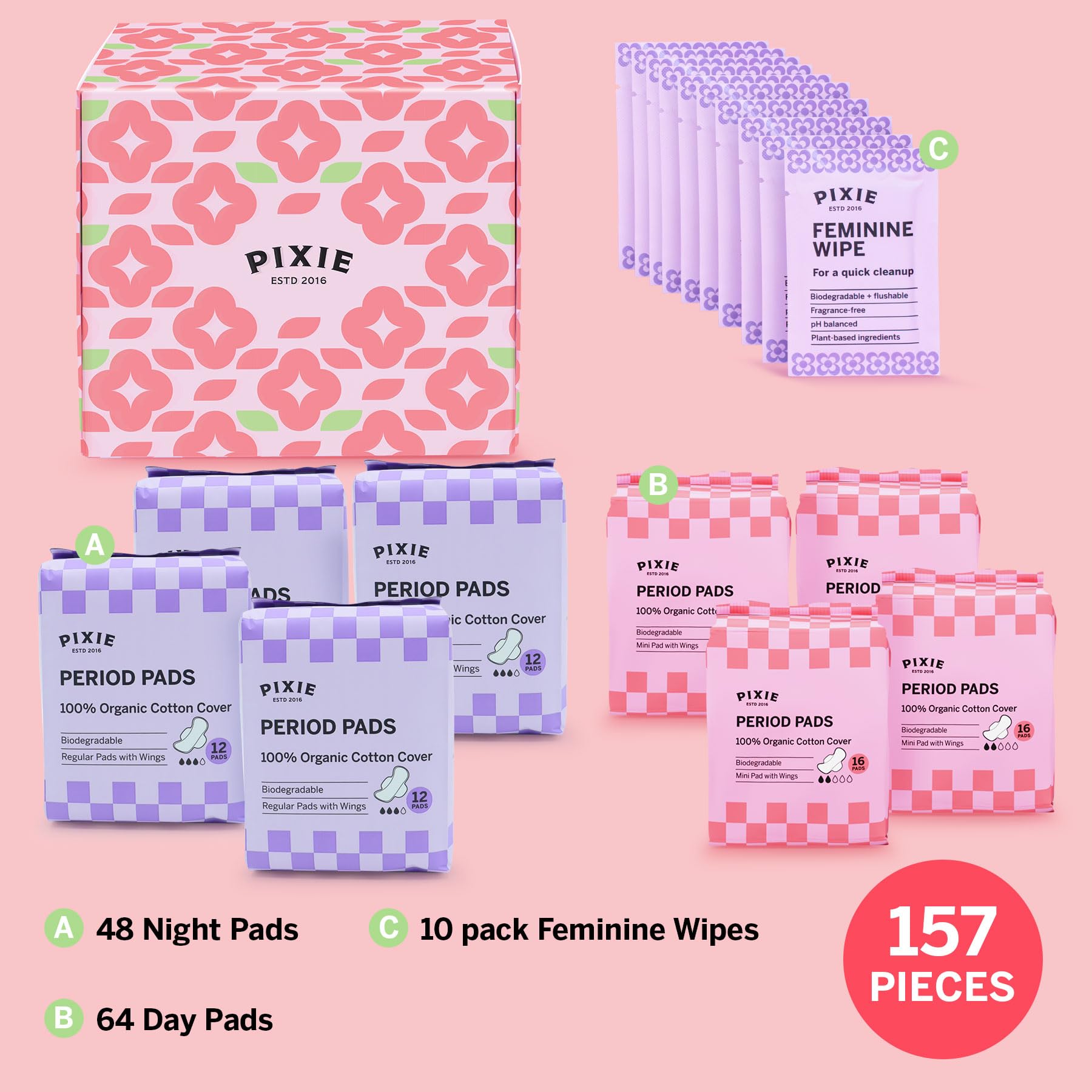 Compresas con alas Pixie Cup: protección adicional durante el movimiento.