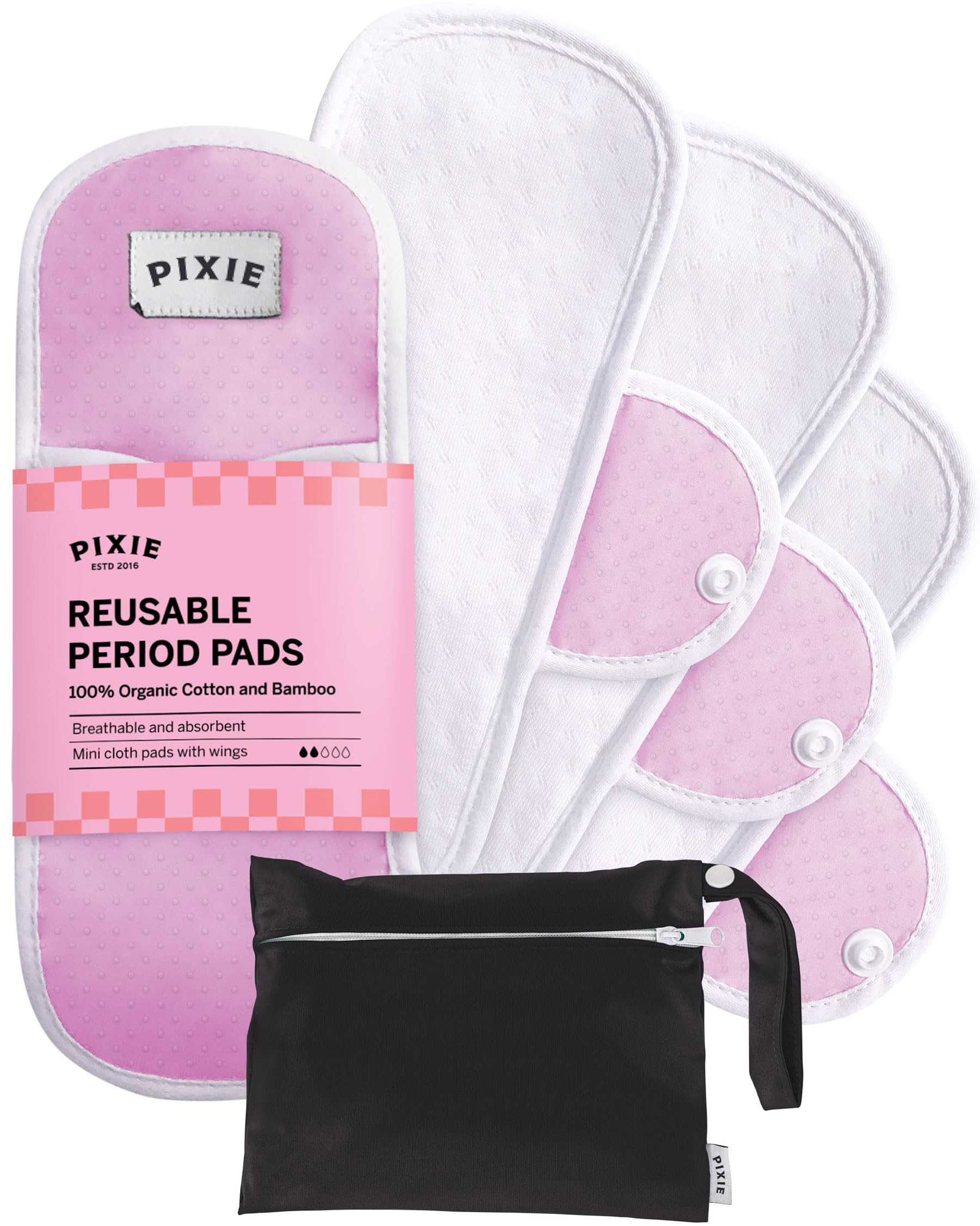 Pixie Cup almohadilla mini de algodón orgánico, 5-pack, protección reutilizable para uso diario.