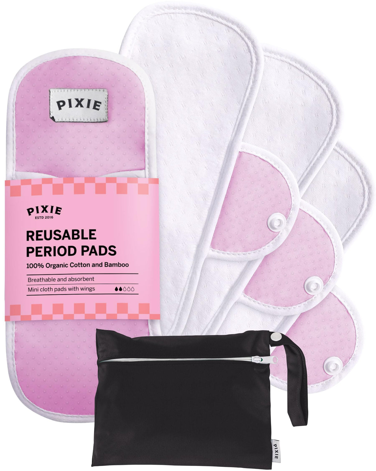 Pixie Cup almohadilla mini de algodón orgánico, 5-pack, protección reutilizable para uso diario.
