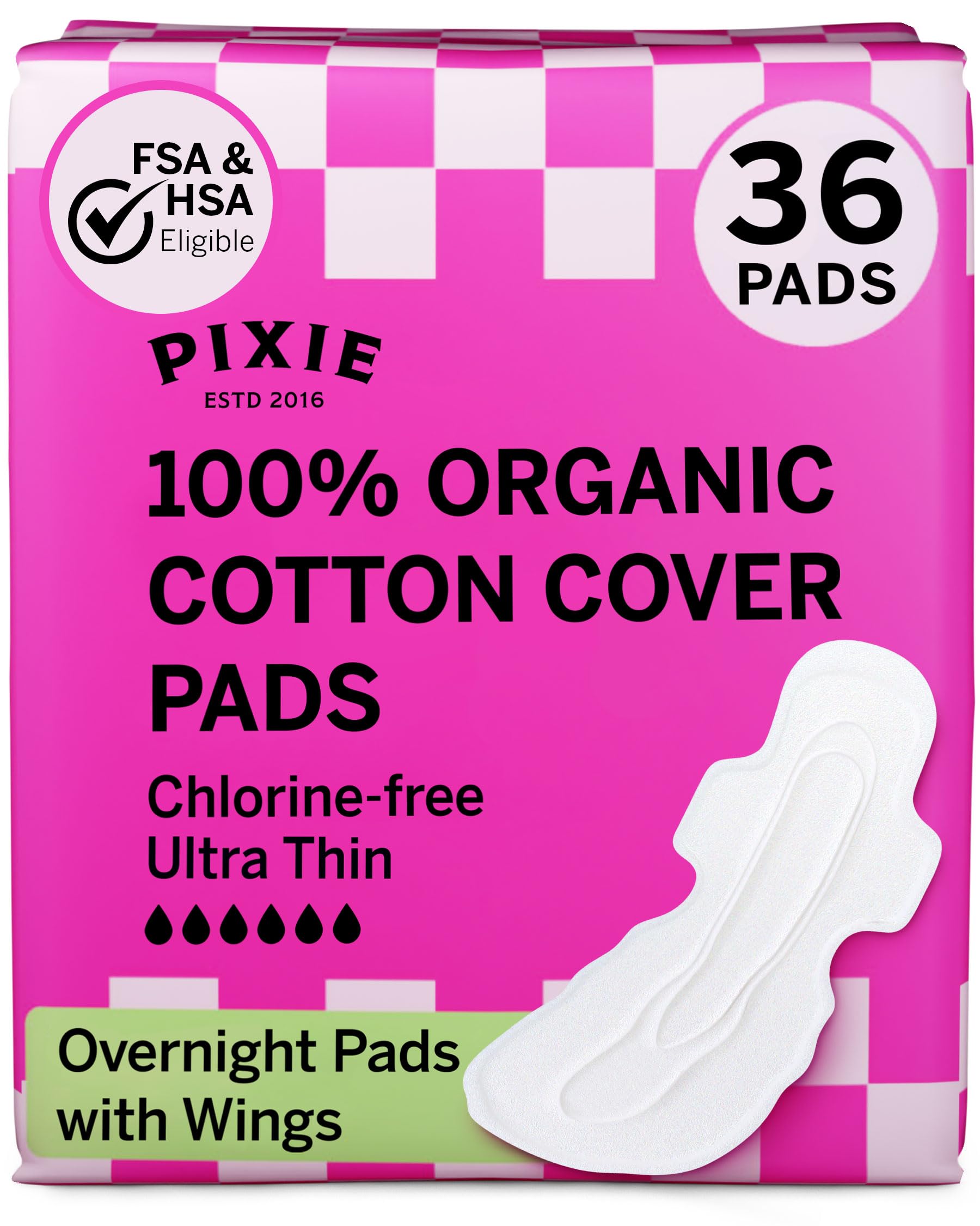 Pixie Cup compresa nocturna de algodón orgánico con alas para protección discreta al dormir