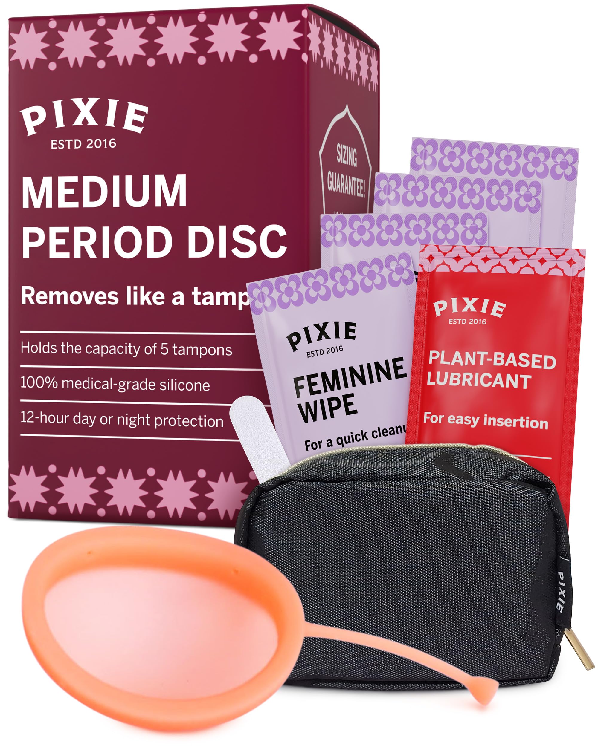 Pixie Cup Disc coral, uso 12 horas para comodidad diaria.