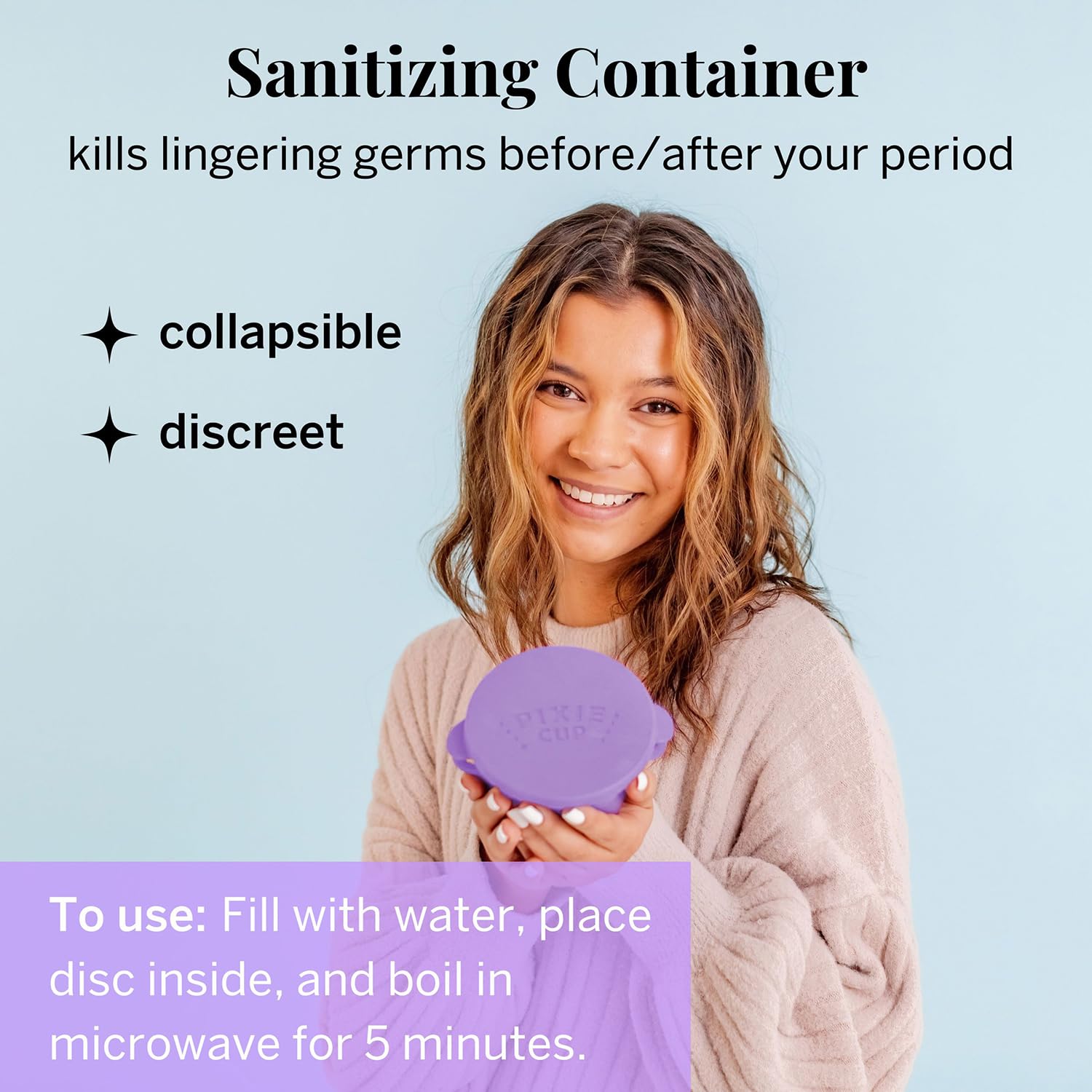 Estuche esterilizador Pixie para almacenamiento seguro.