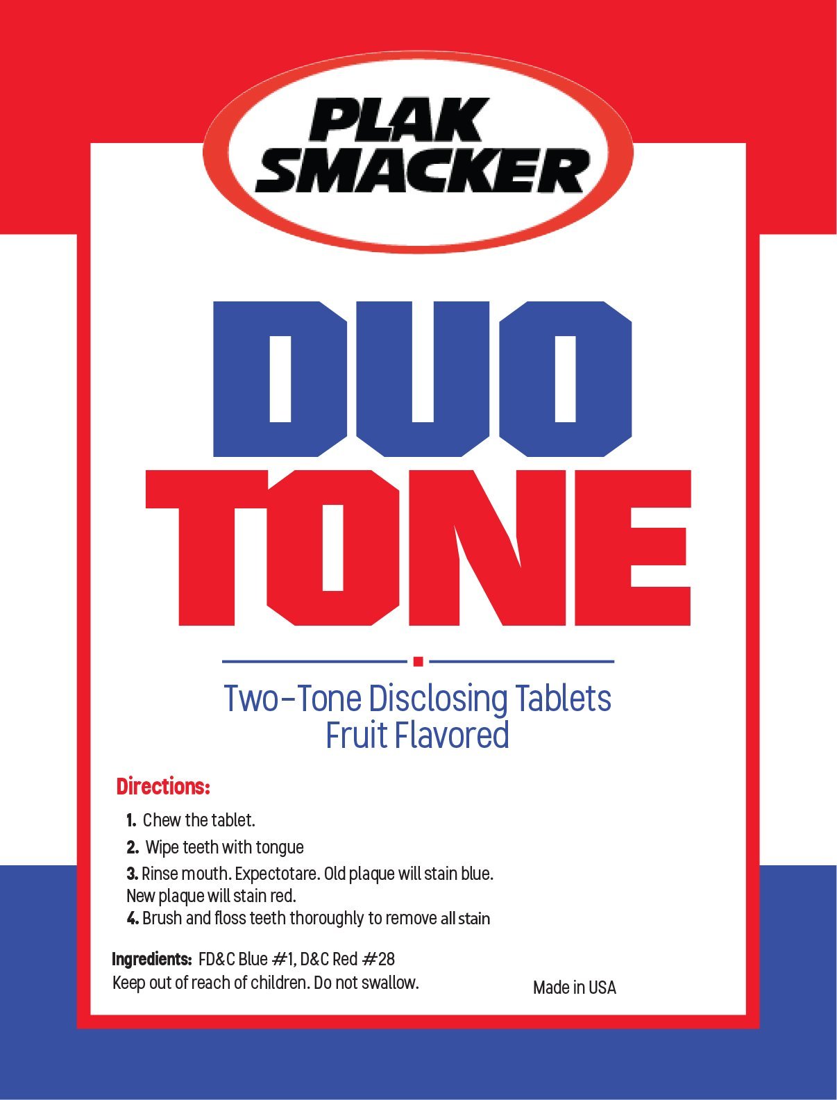 Tabletas reveladoras Duo Tone de Plak Smacker muestran la placa en los dientes para mejorar la higiene.