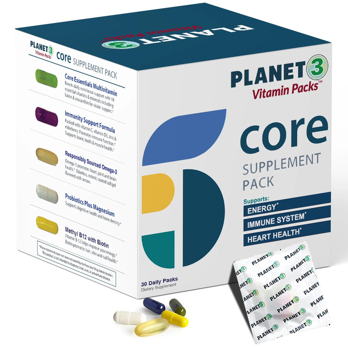Planet 3 paquetes diarios para hombre, apoyo energético y rutina ordenada.