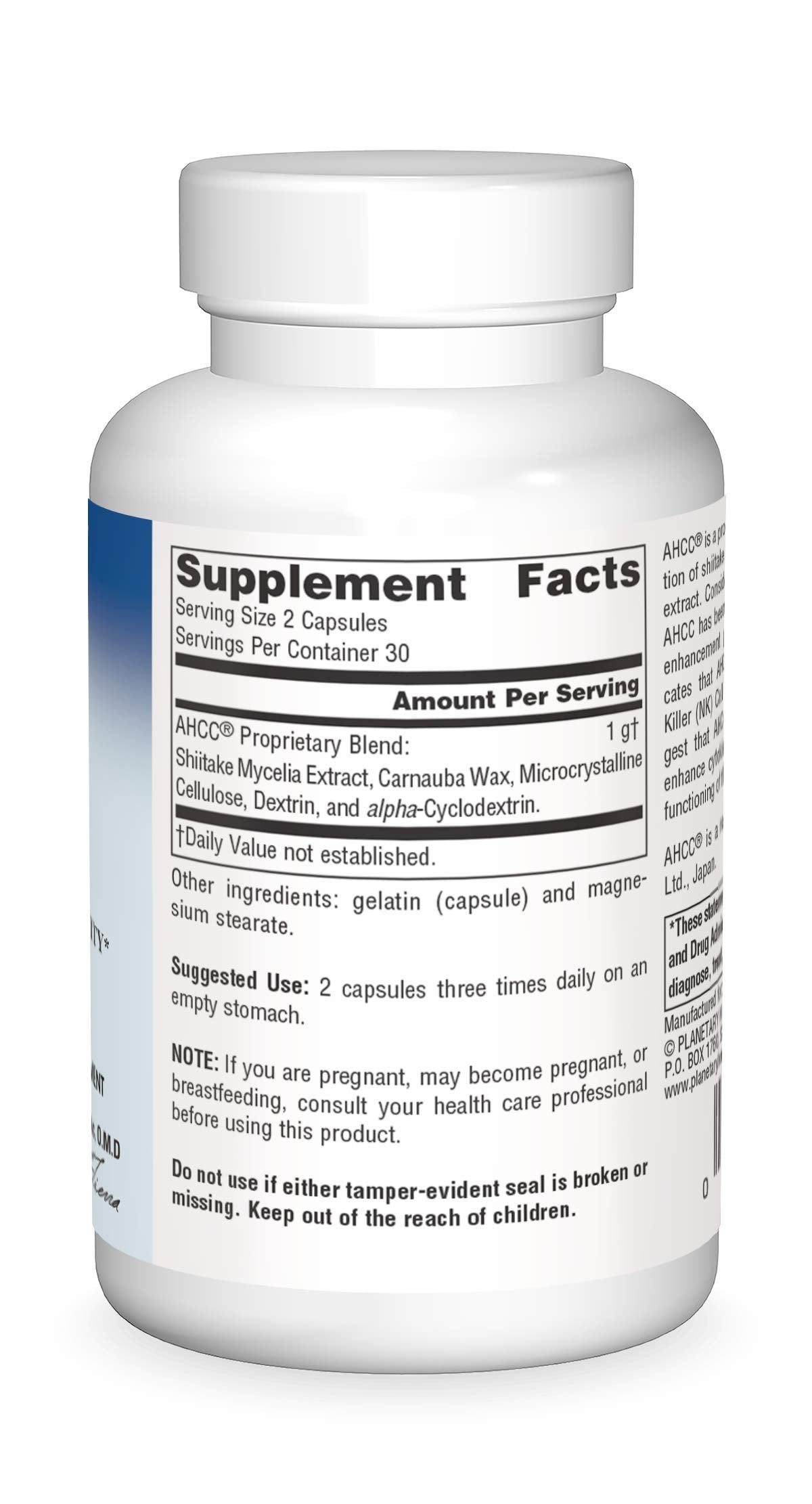 Planetary Herbal AHCC 500 mg cápsulas: uso en ayunas para beneficios.