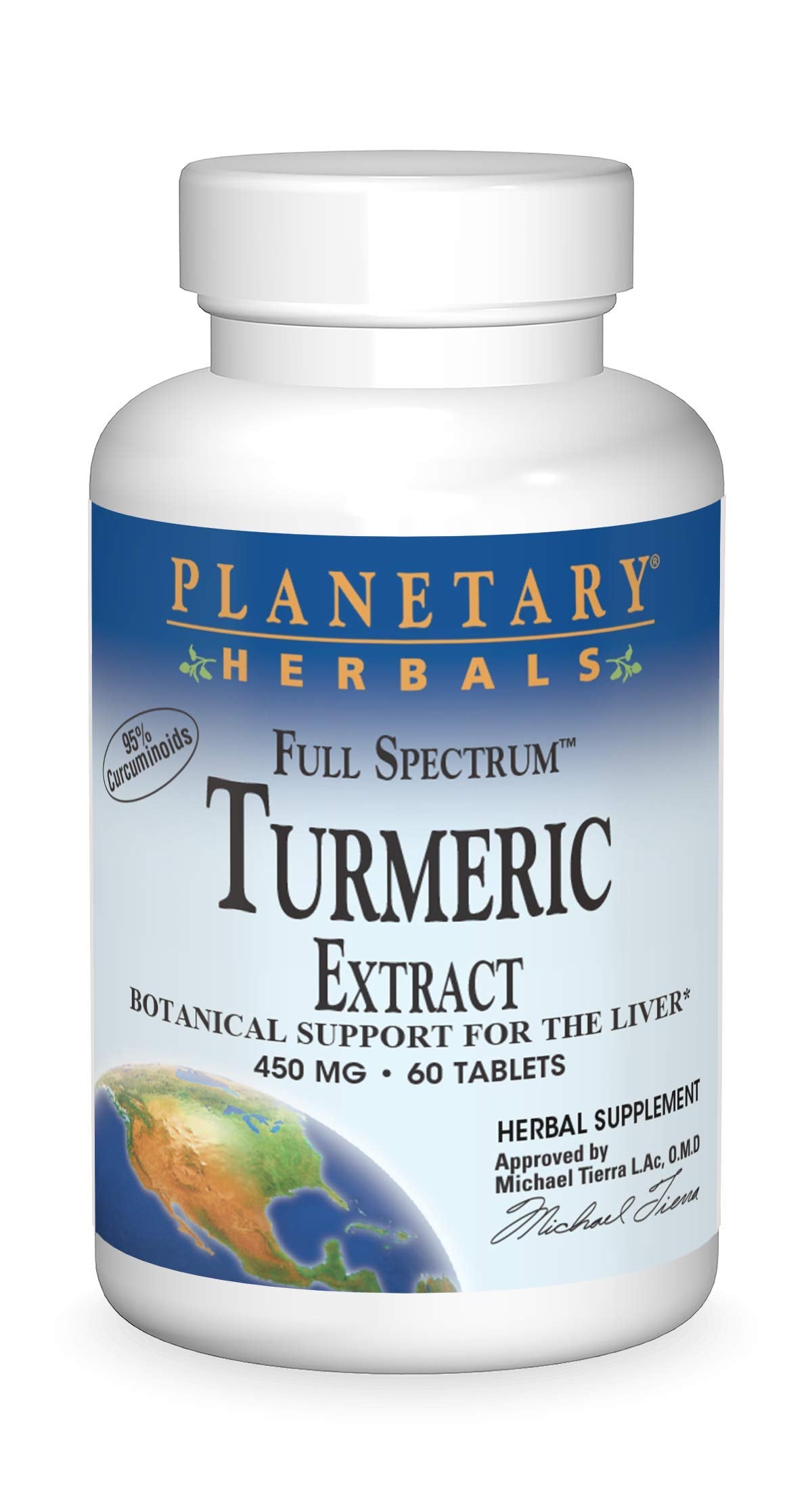 Planetary Herbals botella de cúrcuma 450 mg para uso diario
