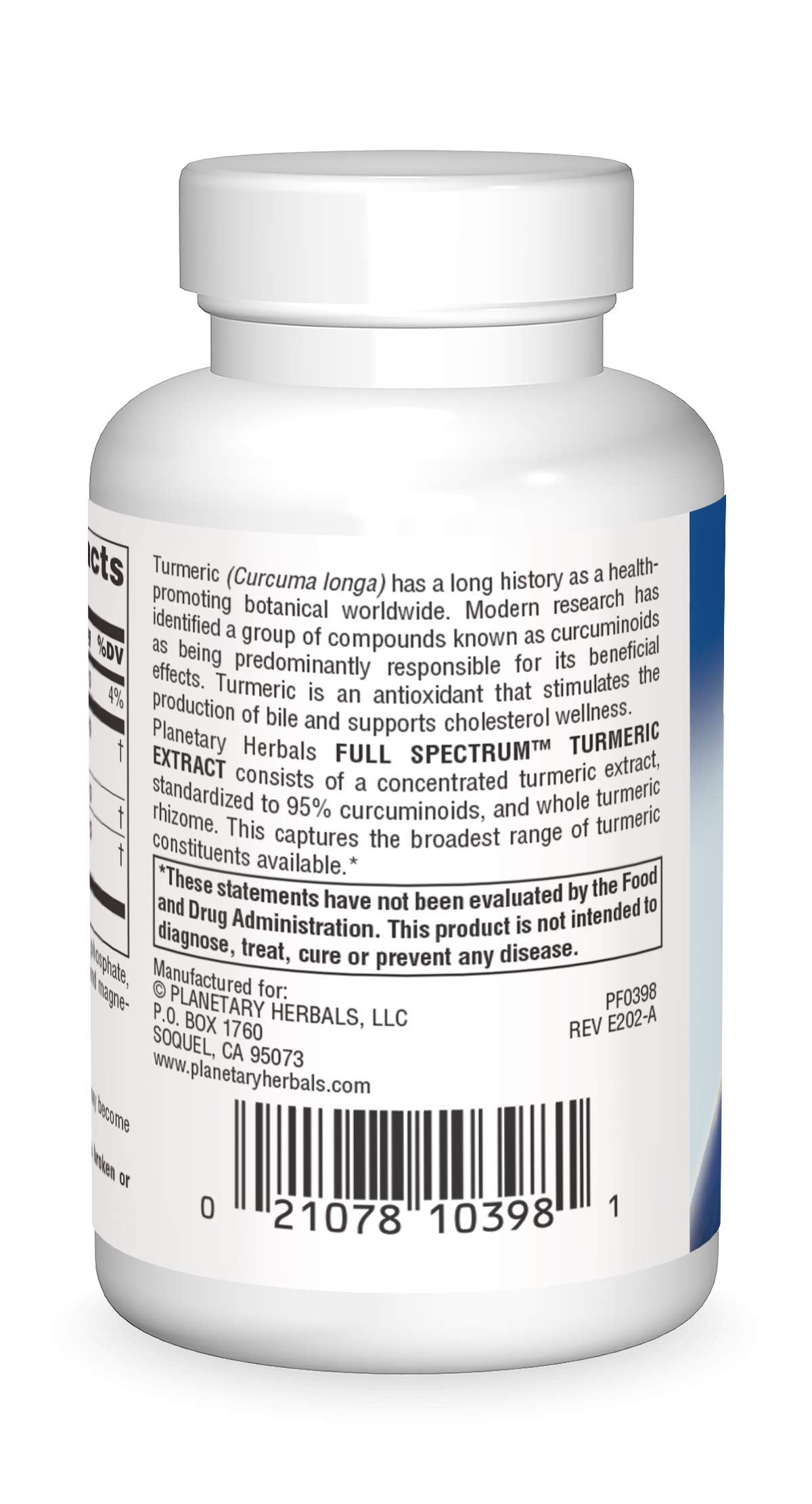 Etiqueta frontal de la caja Planetary Herbals con cúrcuma