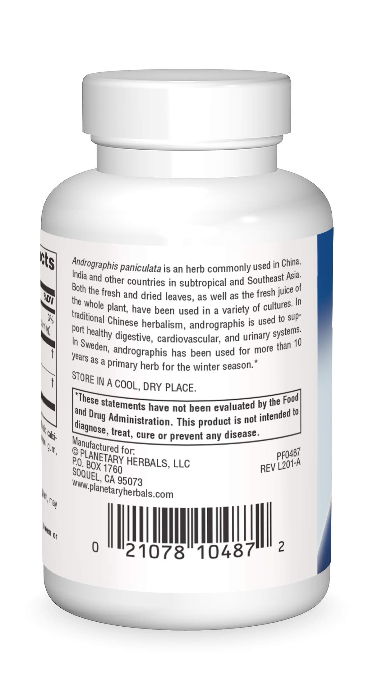 Planetary Herbals Espectro Completo Andrographis 400 mg, etiqueta visible, complemento estacional ayurvédico para temporadas frías.