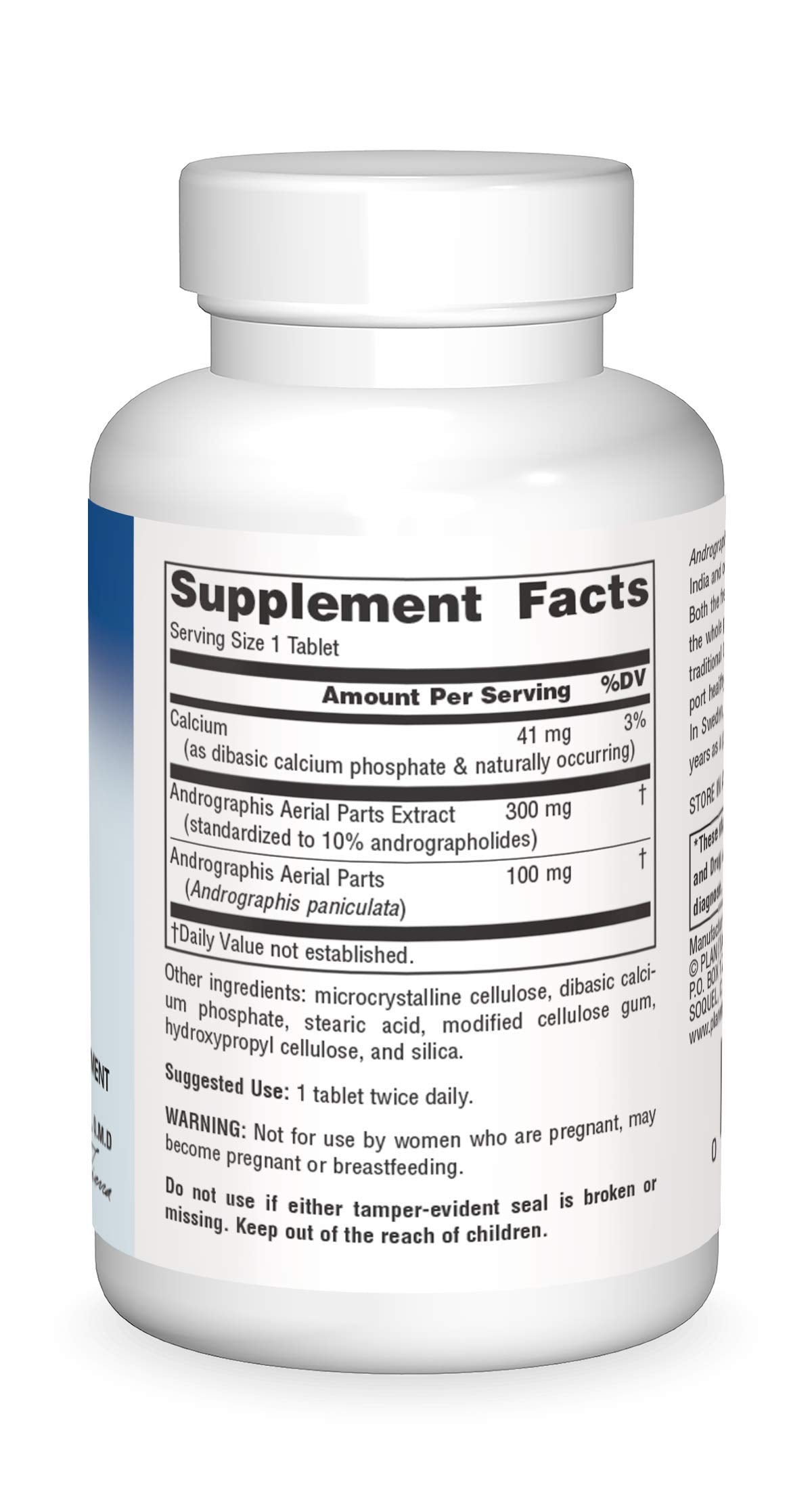 Planetary Herbals Espectro Completo Andrographis 400 mg, cápsulas, formato práctico para uso diario.